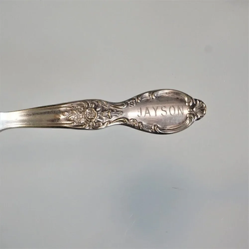 Vintage Baby Spoon Engraved JAYSON Victorian Rose Pattern Wm Rogers & Sons IS